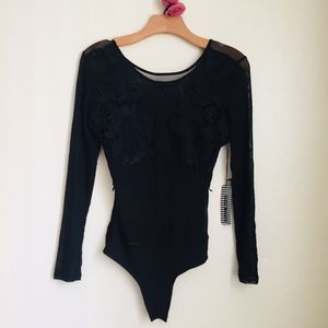 Haute Monde Embroidere See-Through Black Body Suit